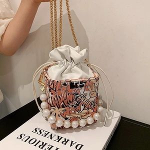 Graffiti Box Style Handbag- Orange